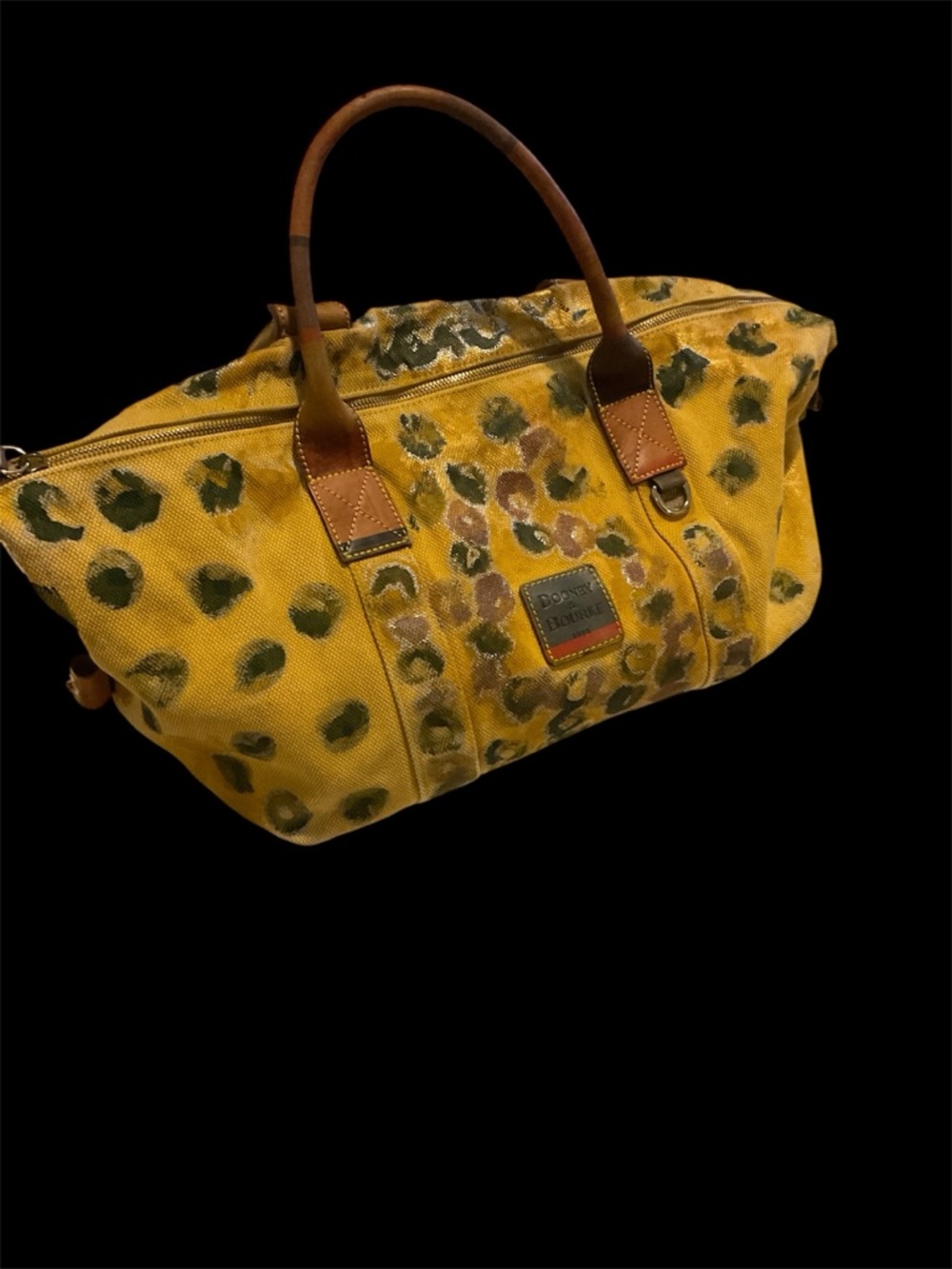 Large Dooney & Bourke Yellow Canvas Travel Tote with Leather hand painted refurb